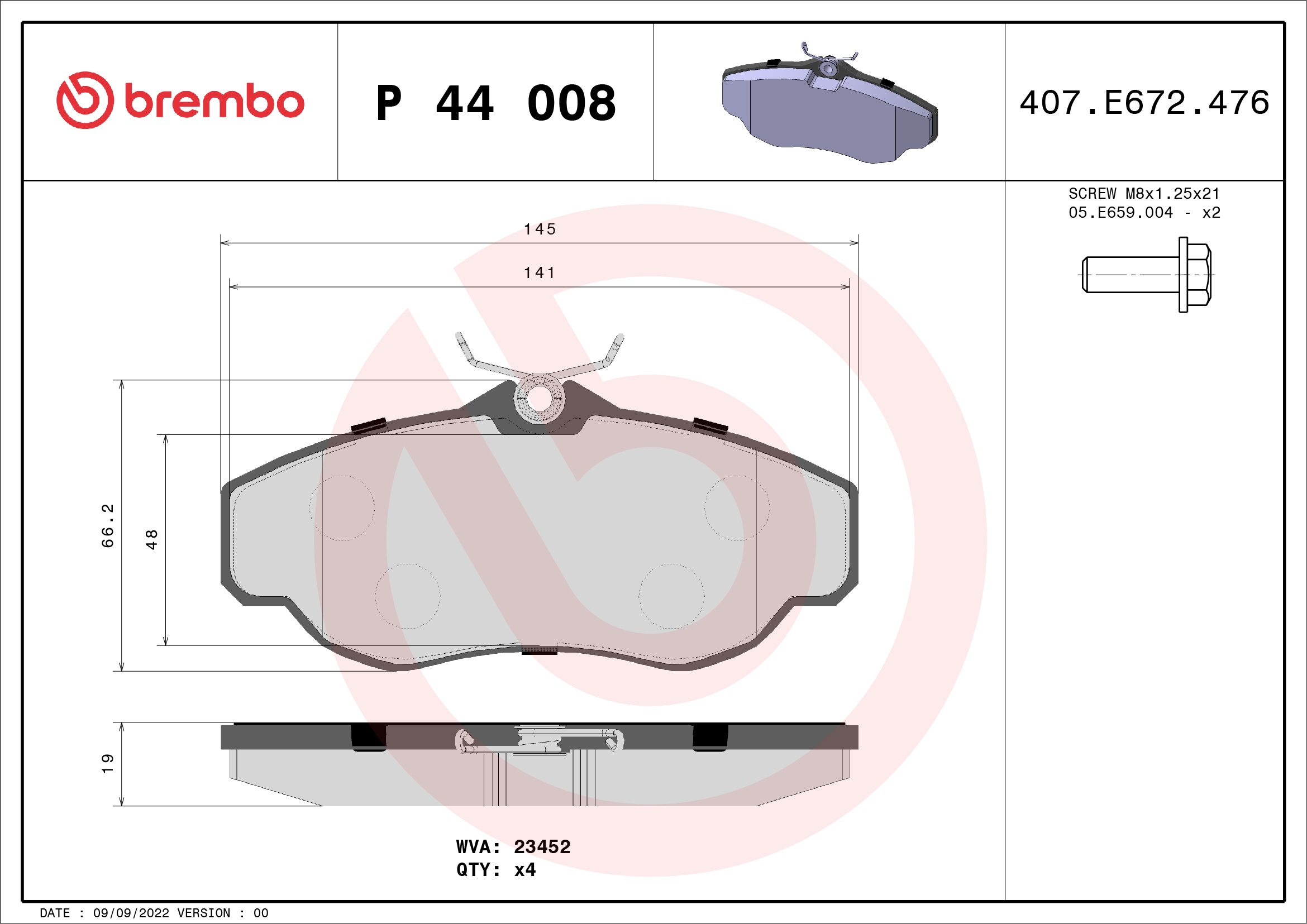A.B.S. P 44 008 BREMBO Bremsbelagsatz, Scheibenbremse